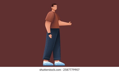 A stylish model boy character depicted in both standing and walking poses, showcasing confidence, modern fashion, and a well-defined character design