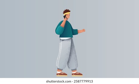 A stylish model boy character depicted in both standing and walking poses, showcasing confidence, modern fashion, and a well-defined character design