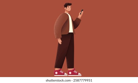 A stylish model boy character depicted in both standing and walking poses, showcasing confidence, modern fashion, and a well-defined character design