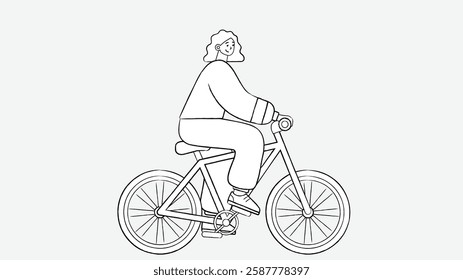 A stylish model girl character rides a bicycle with elegance and confidence, showcasing a dynamic pose