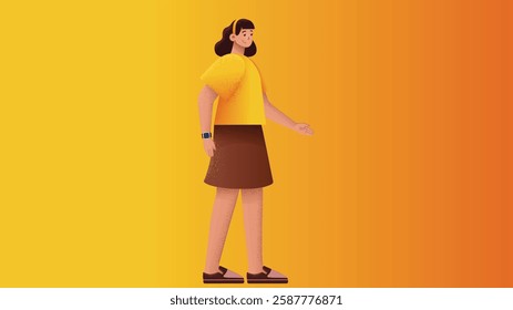 A stylish model girl depicted in both standing and walking poses, showcasing a well-designed character model with confident posture