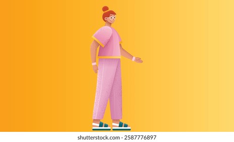 A stylish model girl depicted in both standing and walking poses, showcasing a well-designed character model with confident posture