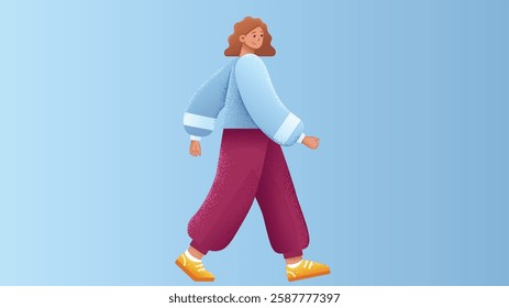 A stylish model girl depicted in both standing and walking poses, showcasing a well-designed character model