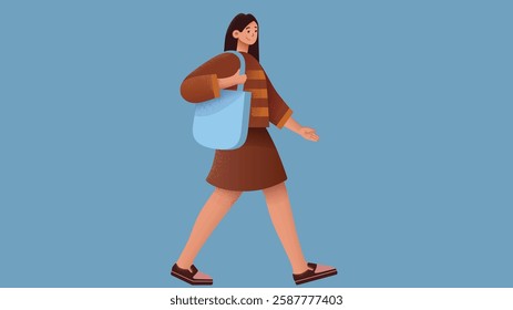 A stylish model girl depicted in both standing and walking poses, showcasing a well-designed character model