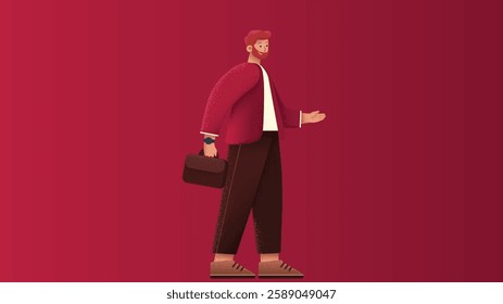 A stylish model man character depicted in both standing and walking poses, showcasing confidence, modern fashion