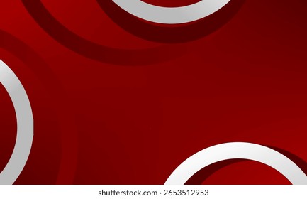 Stylish modern abstract background design featuring silver and red circular forms on deep red gradient.