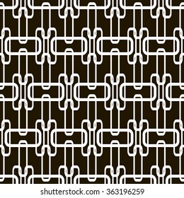 Stylish modern black and white seamless pattern of superposed rectangular hoops. Tangled chain of overlapping geometric elements. Abstract print. Vector illustration for various creative projects