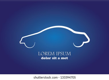 Stylish modern car abstract sign or symbol. Vector icon graphic in white color on blue background.