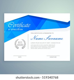 diseño moderno y elegante de plantillas de certificado con formas abstractas azules