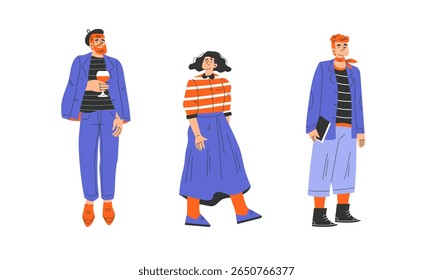 Stylish, Modern Characters Featuring Vibrant Clothing Designs in Bold Colors and Creative Outfits
