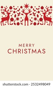 Stylish modern Christmas card with red ornaments. deer and stars in visually appealing red color
