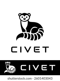 A stylish and modern civet logo featuring a minimalist black and white design with a striped tail