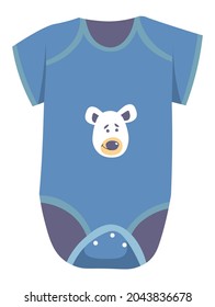 Stylish modern clothes for newborn kids, isolated body suit with print of bear. Cartoon character on clothing for children. Fashionable outfits and apparels for boys and girls. Vector in flat style