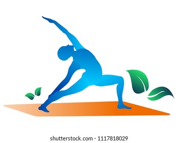 Stylish modern complex posture for yoga. Yoga, Sports, Meditation, Breathing. Yoga. Modern vector flat design image isolated on white background. Can be used as Logo