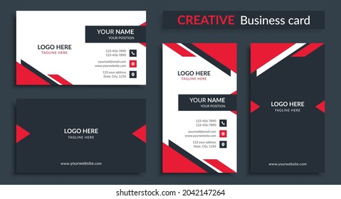 Stylish, Modern, Creative and Simple Business Card Template Design. Two Sided Black, White and Red color. Vector illustration.
