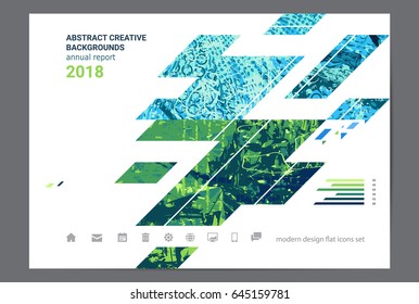 Stylish modern design graphic template, business composition with diagonal shapes and inforgaphics elements including trendy flat icons set