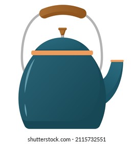 Stilvolle, moderne Design-Teekanne im flachen Vektorstil, einzeln auf weißem Hintergrund. Vektor Teekanne in smaragdfarbener Farbe, im minimalistischen Stil.