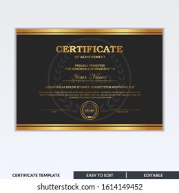 Stylish modern elegant certificate of achievement award template with badge. Certificate for award, appreciation, diploma, company, honor. Modern Certificate template design for any business needs.