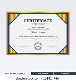 Stylish modern elegant certificate of achievement award template with badge. Certificate for award, appreciation, diploma, company, honor. Modern Certificate template design for any business needs.