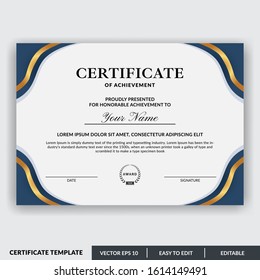 Stylish modern elegant certificate of achievement award template with badge. Certificate for award, appreciation, diploma, company, honor. Modern Certificate template design for any business needs.