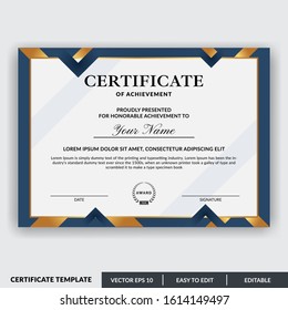 Stylish modern elegant certificate of achievement award template with badge. Certificate for award, appreciation, diploma, company, honor. Modern Certificate template design for any business needs.