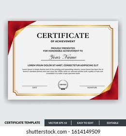 Stylish modern elegant certificate of achievement award template with badge. Certificate for award, appreciation, diploma, company, honor. Modern Certificate template design for any business needs.