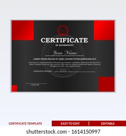 Stylish modern elegant certificate of authentic template with badge. Certificate for authentic, appreciation, diploma, company, honor. Modern Certificate template design for any business needs.