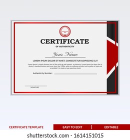 Stylish modern elegant certificate of authentic template with badge. Certificate for authentic, appreciation, diploma, company, honor. Modern Certificate template design for any business needs.