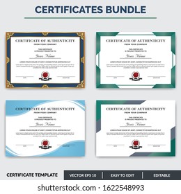 Stylish modern elegant certificate of Authenticity template with badge. Certificate for award, appreciation, diploma, company, honor. Modern Certificate template design for any business needs.