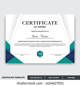 Stylish modern elegant certificate of award template with badge. Certificate for award, appreciation, diploma, company, honor. Modern Certificate template design for any business needs.