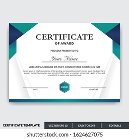 Stylish modern elegant certificate of award template with badge. Certificate for award, appreciation, diploma, company, honor. Modern Certificate template design for any business needs.