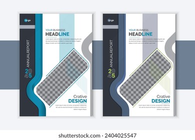 stylish modern eye catching annual report cover page magazine flyer creative social design template with abstract and geometric shape a4 size. educational book cover with  cool colour combination. 
