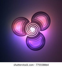 Stylish modern figure highlighted by neon light. A multi-layered object similar to three-pointed spheres. Abstract background