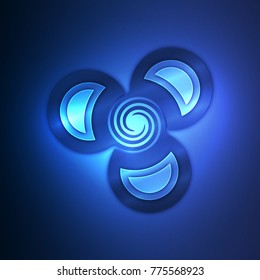 Stylish modern figure highlighted by neon light. A multi-layered object similar to three-pointed spheres. Abstract