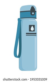 Stylish modern flask or bottle for water, which can be used by sportsmen, people on vacation, to take with them on a hike. Vector illustration of a thermos in a realistic style on a white background.