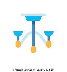 Stilvolle, moderne, flache Illustration eines Kronleuchters mit drei Lampen. Mit minimalistischem Design und einer sauberen, symmetrischen Komposition auf weißem Hintergrund.