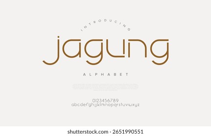 Fonte moderna e elegante com formas lineares, adequada para marca, embalagem e exibição