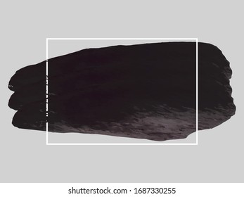Stylish modern frame. Minimal vector border design. White rectangle frame with black watercolor smears. Black watercolor brush smears.