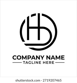 Um design de logotipo de monograma geométrico moderno e elegante combinando as letras h e d dentro de uma estrutura circular