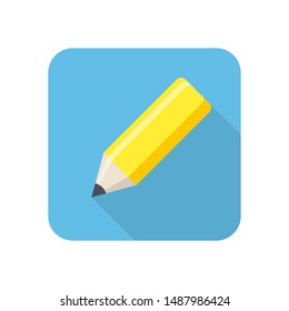 Stylish modern icon with pencil and long shadows on blue background