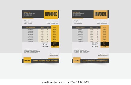 A stylish and modern invoice template, ideal for businesses looking to streamline their billing process. Available in AI formats.