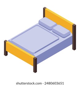 Stylish and modern isometric double bed illustration with colorful interior design and cozy bedroom furniture for quality sleep and home decor vector graphic