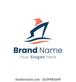 Stylish Modern Logo Design of a Ship on the Water Waves Image