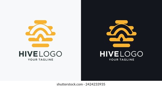 Stylish and modern logo hive, honey bee, bee symbol for bee products. Vector illustration.
