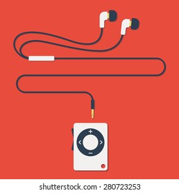 stylish modern MP3 player with earphones in flat style. Vector