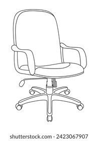 Elegante silla de oficina moderna, surtido de sillones de oficina de cuero negro, vista angular de sillas de oficina mínimas vectorial aislada en fondo blanco.