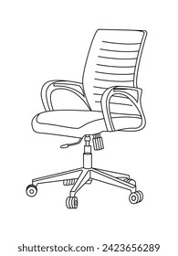 Elegante silla de oficina moderna, surtido de sillones de oficina de cuero negro, vista angular de sillas de oficina mínimas vectorial aislada en fondo blanco.