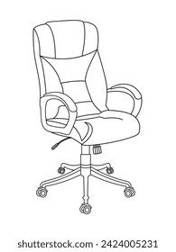 Elegante silla de oficina moderna, surtido de sillones de oficina de cuero negro, vista angular de sillas de oficina mínimas vectorial aislada en fondo blanco.