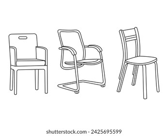 Stylish modern office chair, assorted set of black leather office chairs, Vector minimal office chairs angle view isolated on white background.
