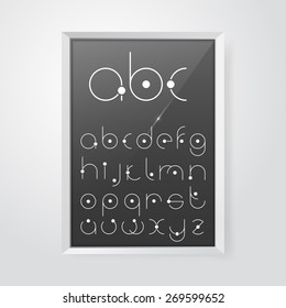 Stylish modern rounded font. Letters from thin lines. The alphabet from a to z, written on the Board in the frame.